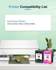 68 Ink Cartridges Black Color Combo Pack Compatible with HP 68 Ink Replacement for 68 Envy 6552e 6555e 6558e 6155e 6152e Printer 2-Pack (1 Black/1 Tri-Color)