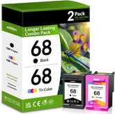 68 Ink Cartridges Black Color Combo Pack Compatible with HP 68 Ink Replacement for 68 Envy 6552e 6555e 6558e 6155e 6152e Printer 2-Pack (1 Black/1 Tri-Color)