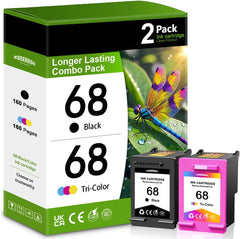 68 Ink Cartridges Black Color Combo Pack Compatible with HP 68 Ink Replacement for 68 Envy 6552e 6555e 6558e 6155e 6152e Printer 2-Pack (1 Black/1 Tri-Color)