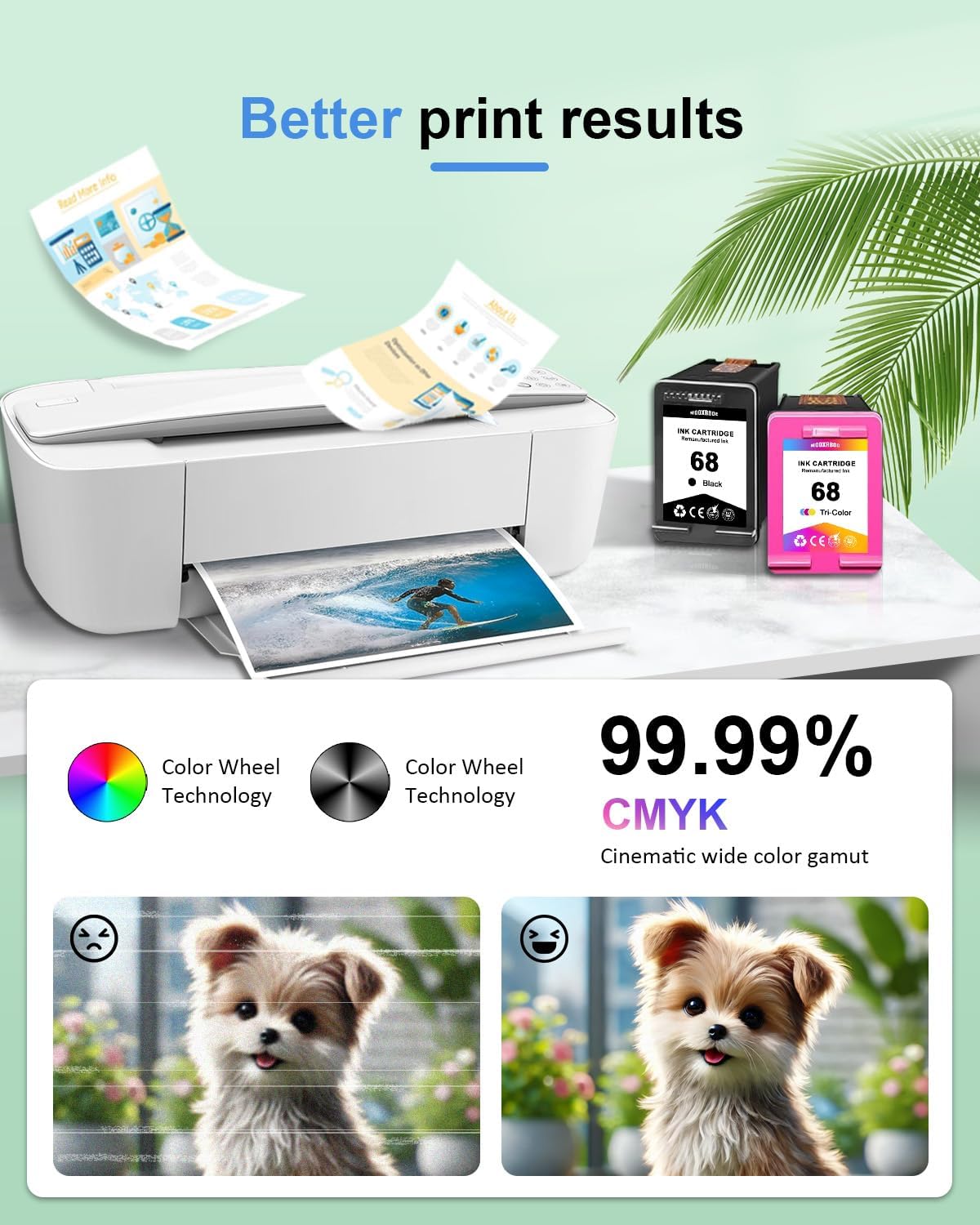68 Ink Cartridges Black Color Combo Pack Compatible with HP 68 Ink Replacement for 68 Envy 6552e 6555e 6558e 6155e 6152e Printer 2-Pack (1 Black/1 Tri-Color)