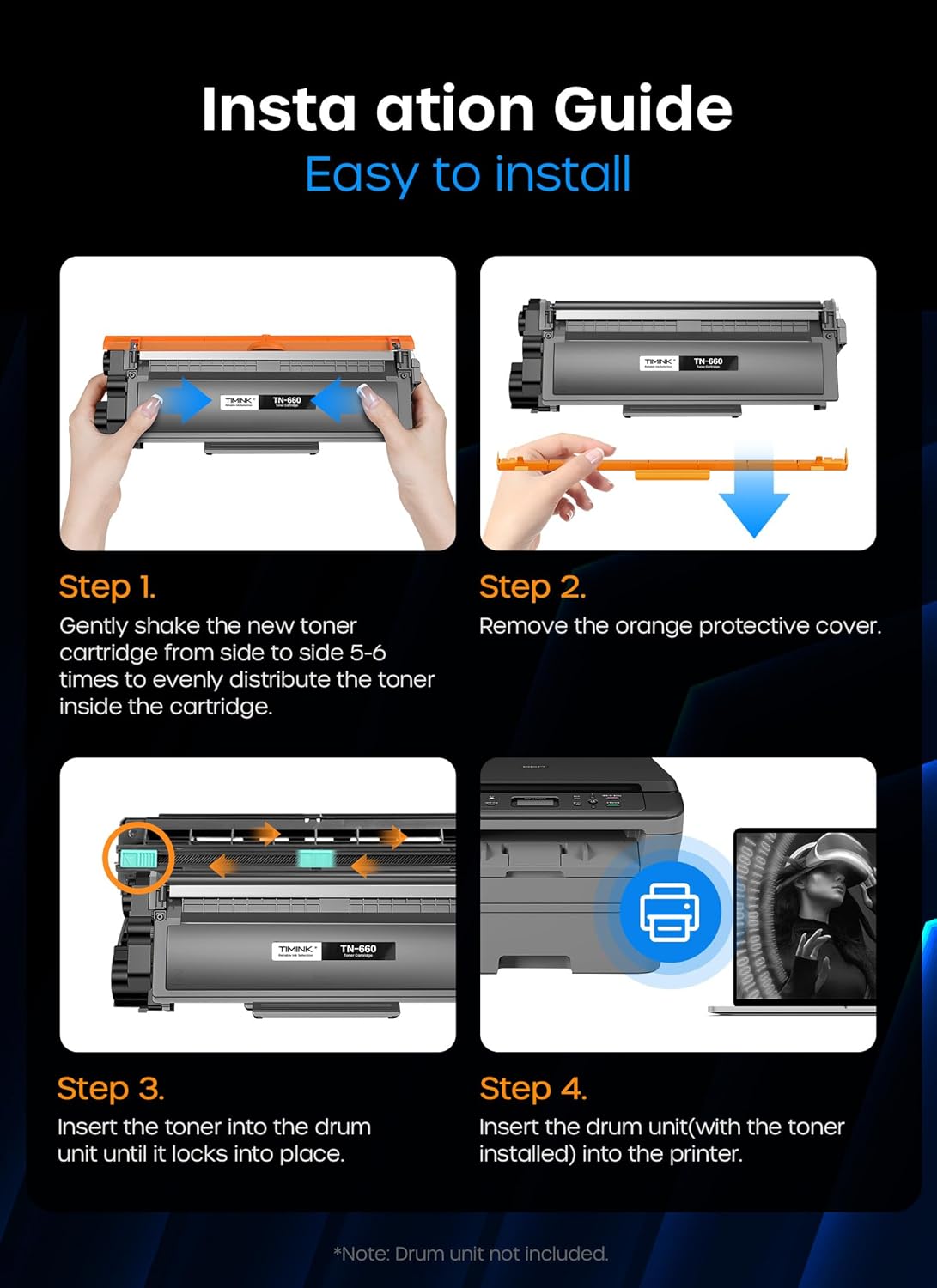 TN660 Toner Cartridge Replacement for TN660 TN-660 TN 660 TN630, Compatible with HL-L2300D HL-L2380DW HL-L2320D DCP-L2540DW MFC-L2700DW MFC-L2685DW Printer (2 Black Toner)